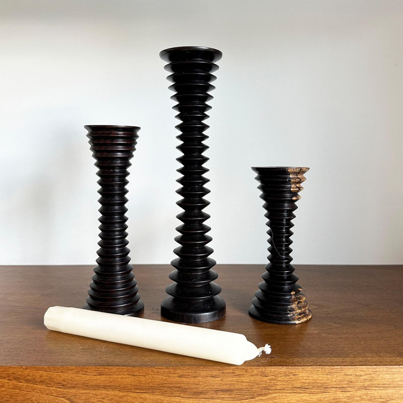 Ebony Wood Collection Candlestick, 5.8"