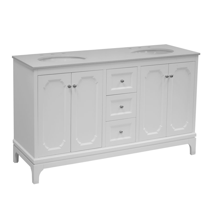 Ensemble de meuble-lavabo double 60 po Aneliz, Quartz, Blanc