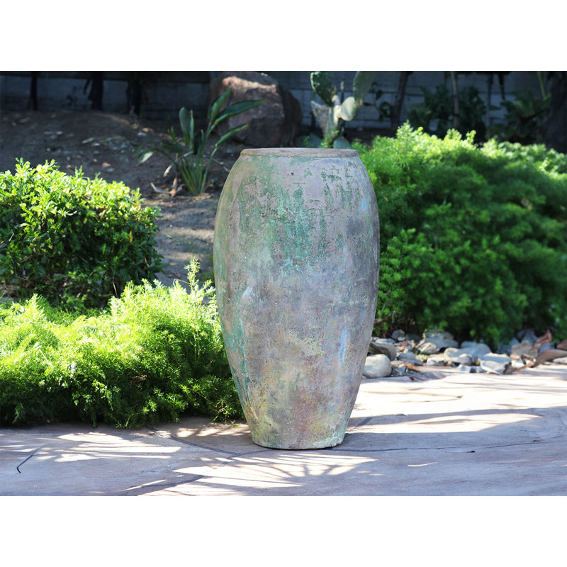 Pot de fleurs en grès extra large Amfora De La Villa - Intérieur/Extérieur, L 24,5 po x H 49 po, Vert-de-gris