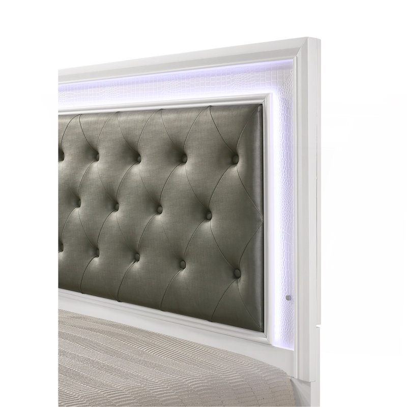Mobilier de chambre moderne capitonné blanc à motif de peau de crocodile 1pc