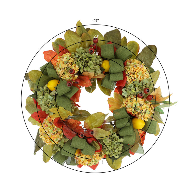 27" Lemon and Hydrangea Fall Wreath