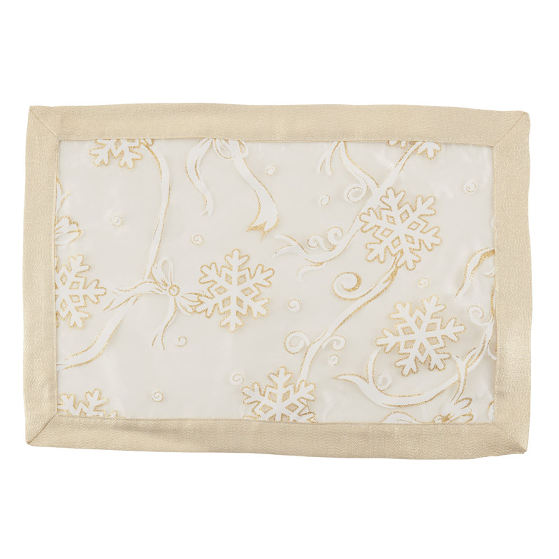 Beige and White Snowflake Polyester Placemats Set of 4