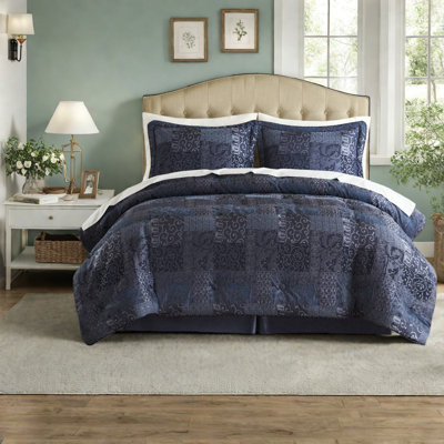 Ensemble de literie en polyester durable, chenille bleu marine avec style luxueux pour la maison