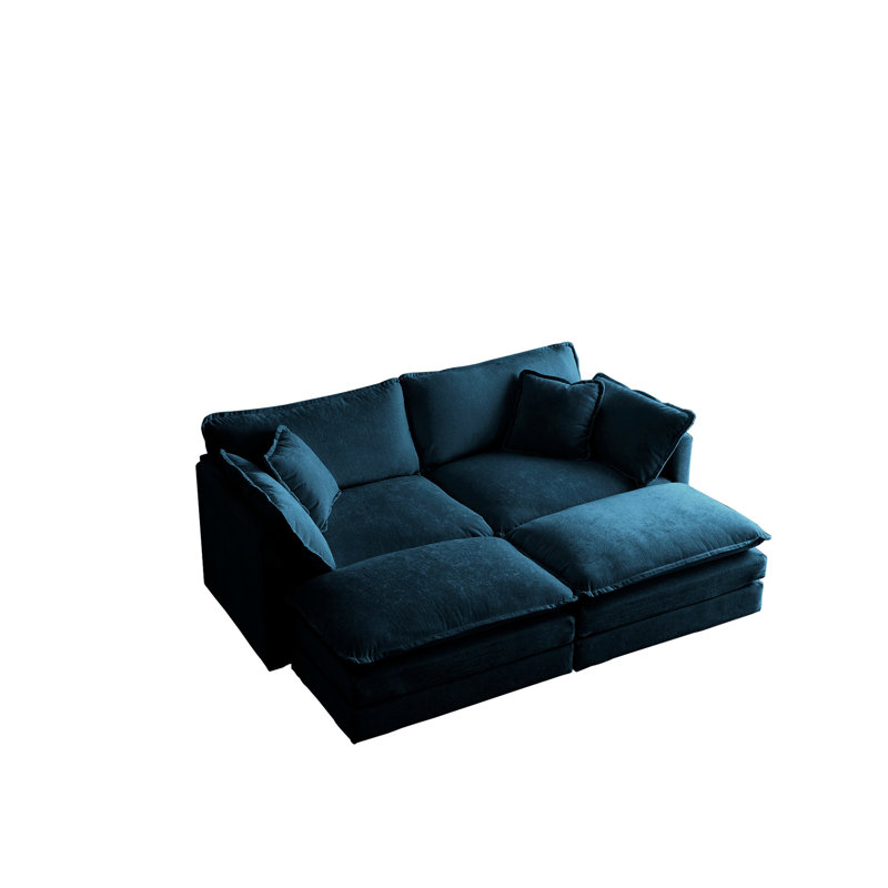 Canapé modulaire en chenille bleu 4 avec une éponge de qualité et 2 repose-pieds