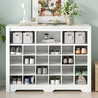 Armoire à chaussures blanche - élégante et spacieuse pour rangement moderne avec 24 pièces, faite de panneau de particules robuste