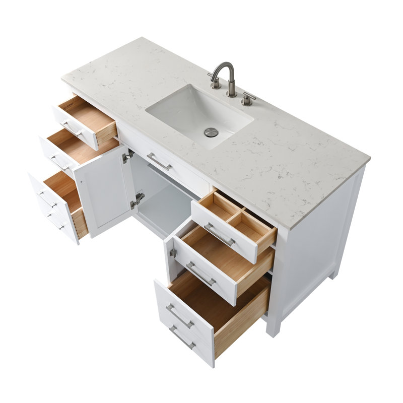 Trevor 60" W Single Vanity, White/Brushed Nickel