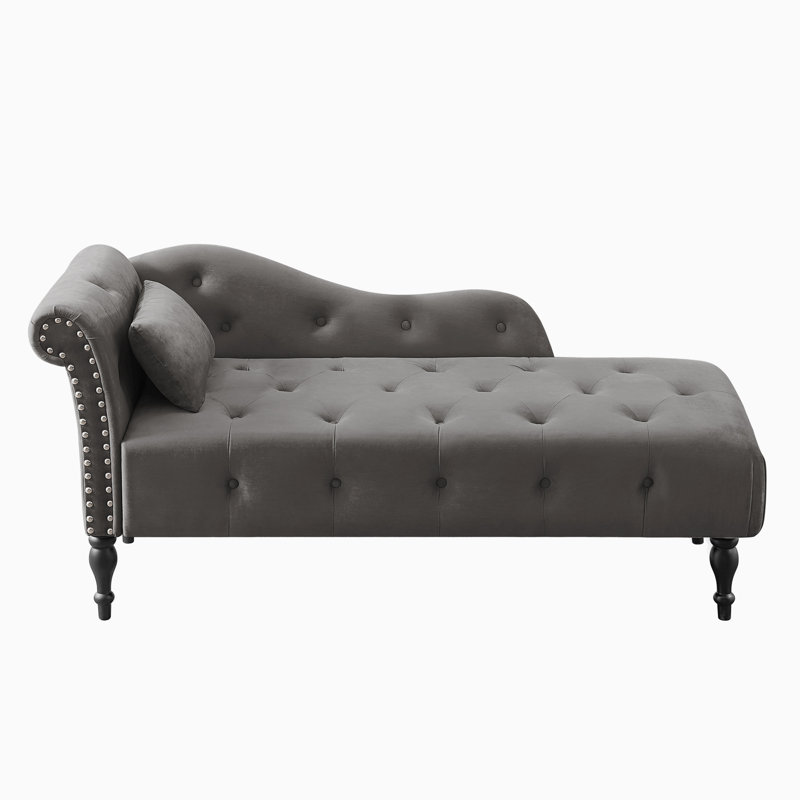 Chaise longue rembourrée Cyra, Velours gris