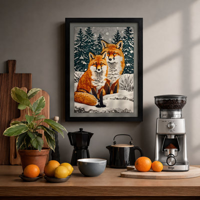 Foxes in Winter Boho - Framed Print