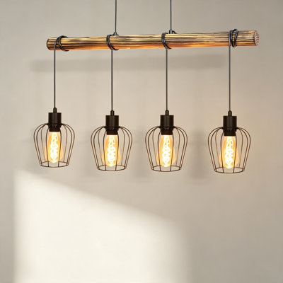 Ajeta 4‑Light Burnt Wood Kitchen Island Pendant