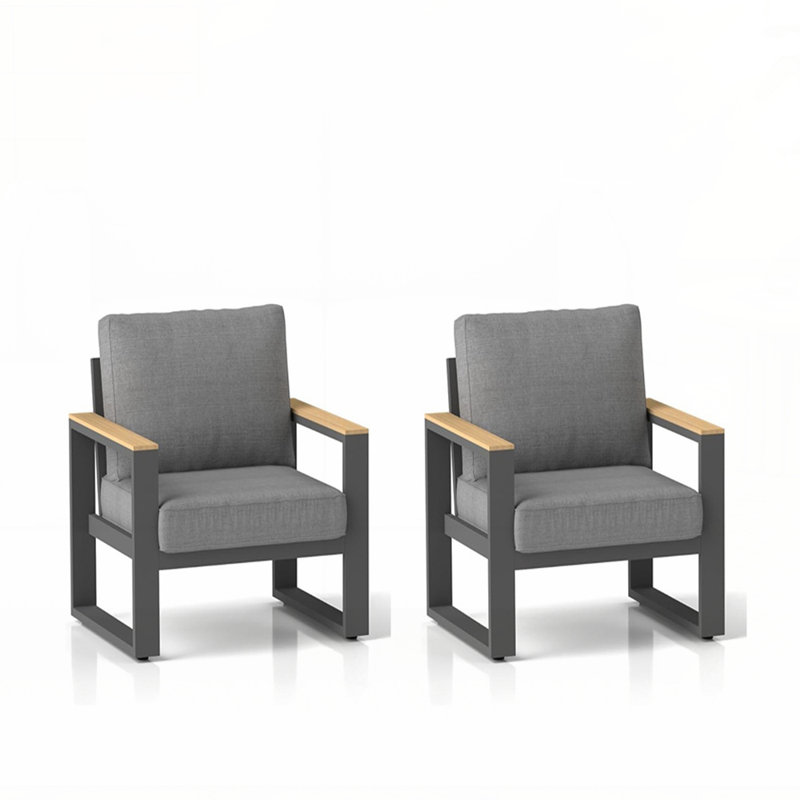 Ensemble de 2 fauteuils de patio en aluminium toutes saisons avec coussins épais pour un confort et une durabilité à l'extérieur toute l'année