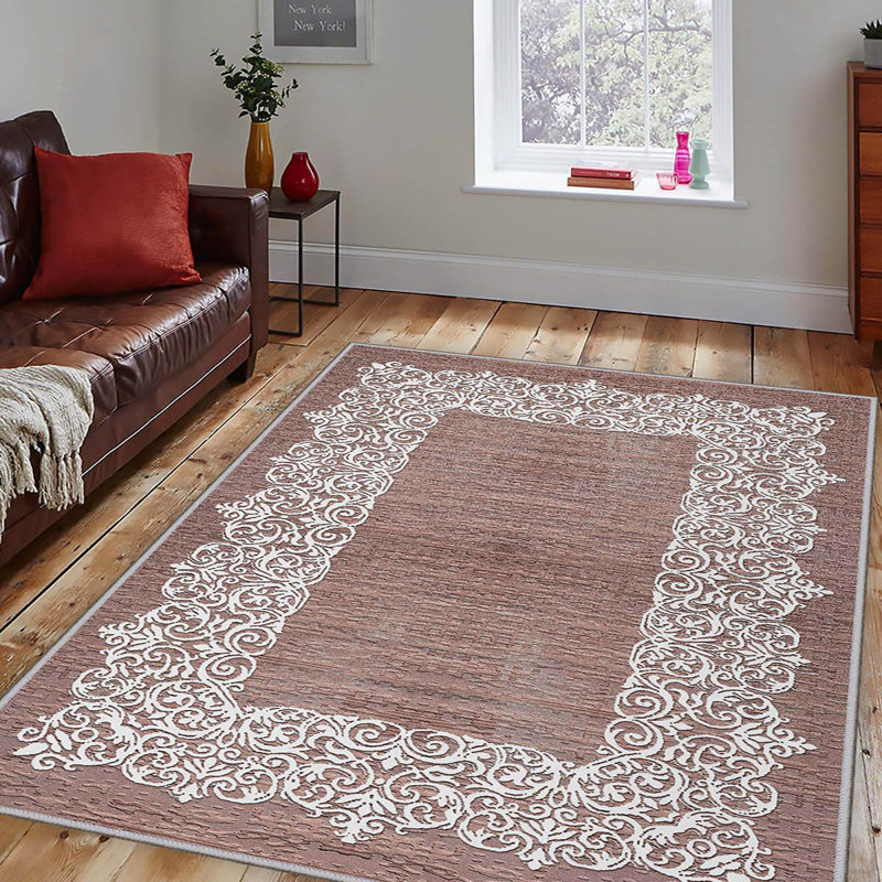 Tapis tissé élégant, 5,2 x 7,5 pieds | 100% polyester, hauteur des poils de 0,3 po, antibactérien, envers en PVC antidérapant | Lavable à la machine, impression numérique 3D | Parfait pour le salon, la chambre à coucher et la décoration intérieure