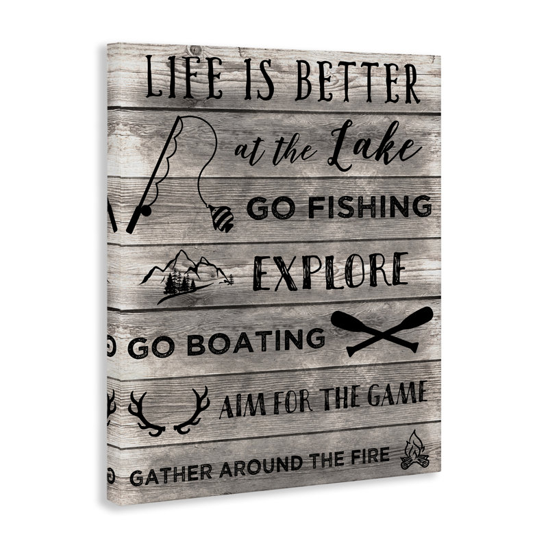 Lac, activités et phrases sur toile, design par CAD Designs, H 20 po x l 16 po