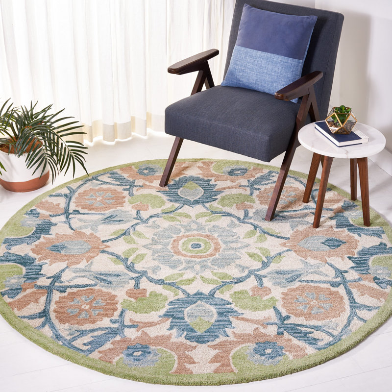 Antiquity Hand Tufted Wool Floral Rug, Round 6'