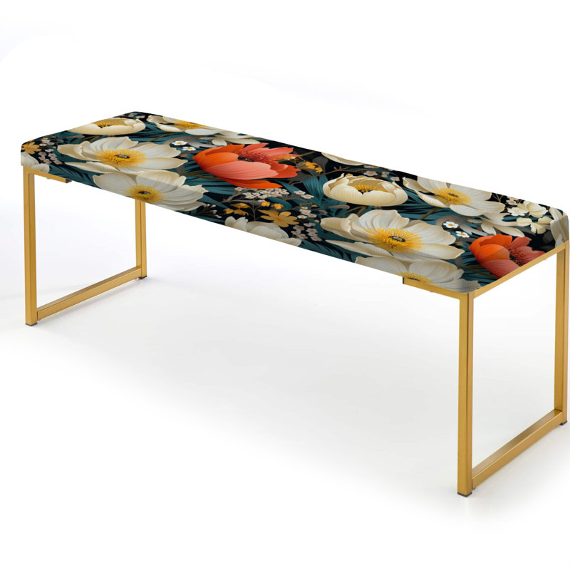 Banc floral rembourré or, White And Coral Playful Flower Enchantment