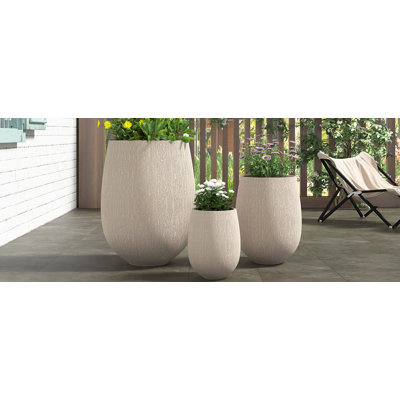 Ensemble de 3 pots à fleurs d'extérieur légers en forme d'œuf avec trous de drainage et bouchon en caoutchouc MGO en forme d'œuf pour jardin, piscine, piscine et intérieur