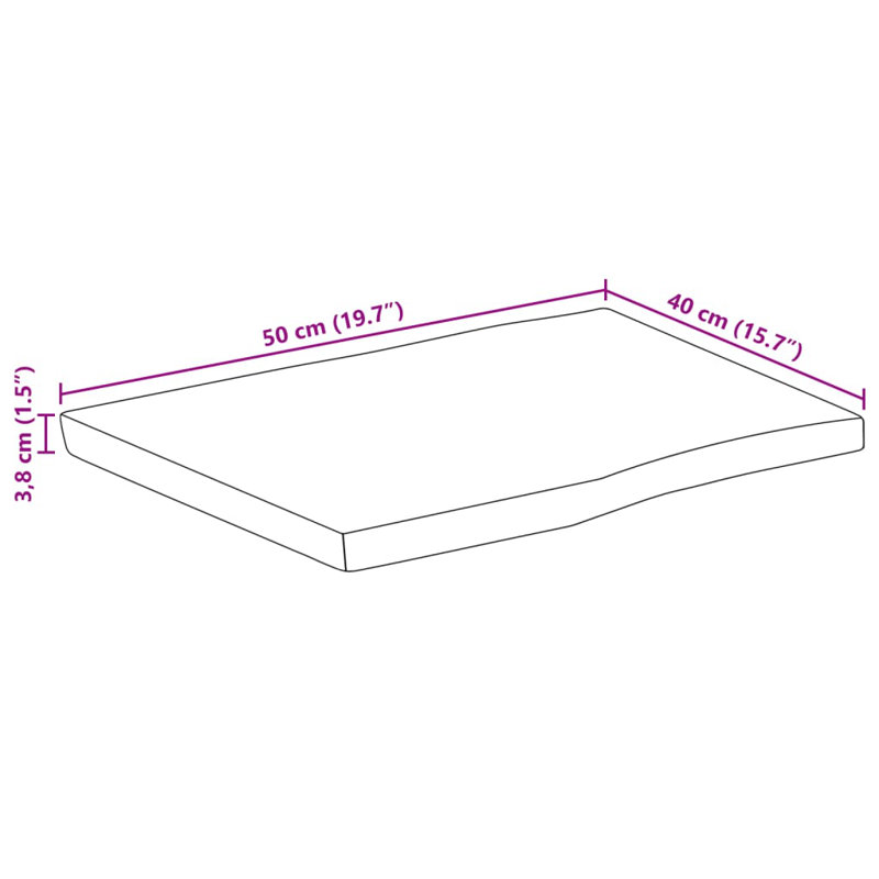 Alpen Home Table Top Rectangular Solid Wood, 3.8cm H x 50cm W x 40cm D, Acacia Wood