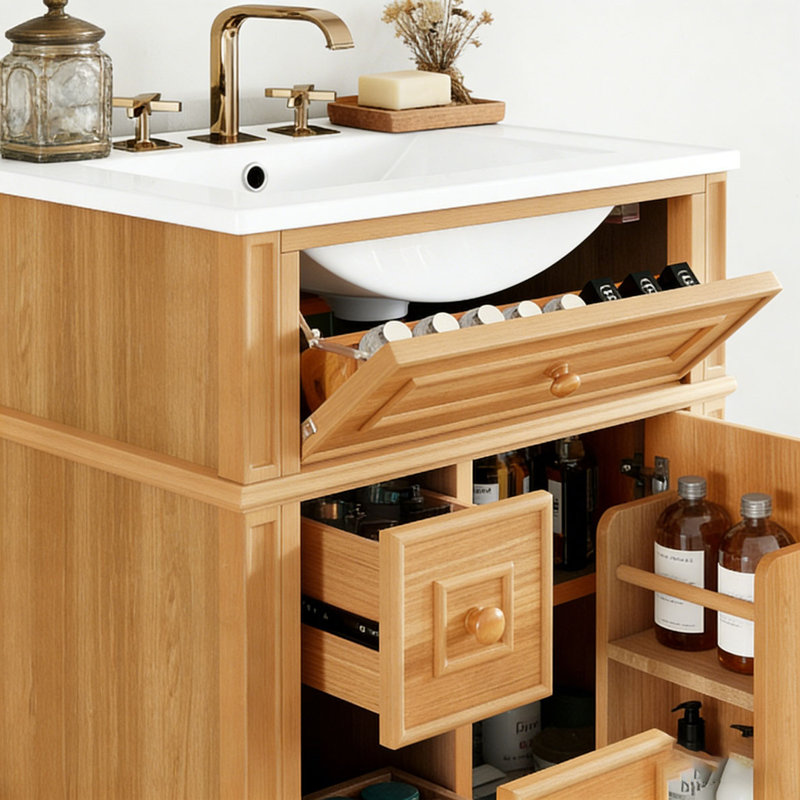 Meuble-lavabo de salle de bain avec lavabo, Bois de 24 pi
