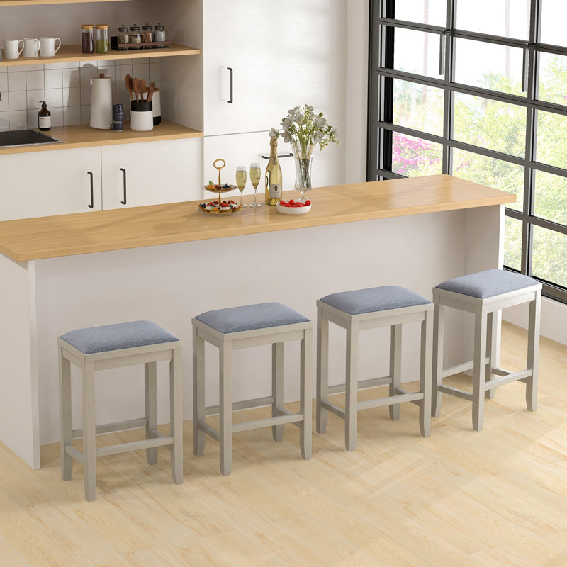 Upholstered Counter Stool with Solid Wood Frame, Counter Stool (25" Seat Height), White