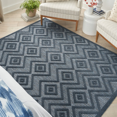 Foundry Select Versatile Diamond Navy Blue Indoor/Outdoor Area Rug