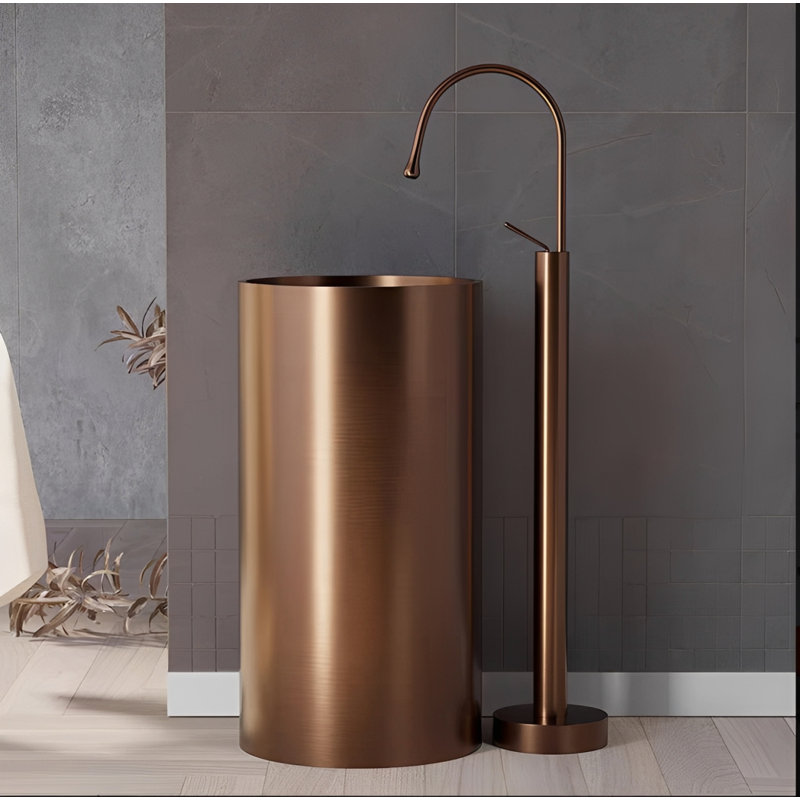 Évier à piédestal rond en or rose 16 po x 32 po