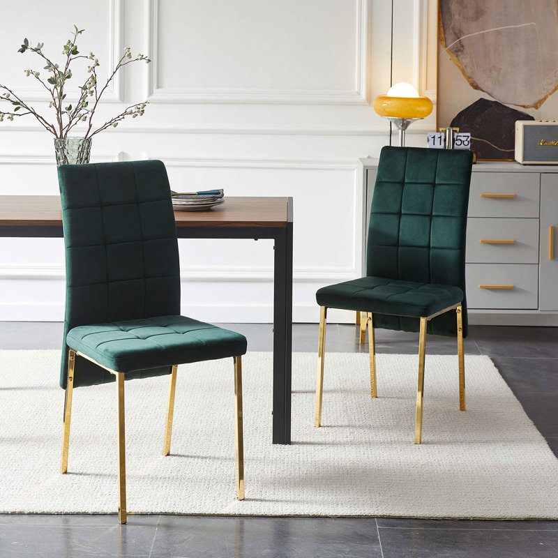 Brooklyn Velvet High Back Side Chair, Dark Green, Golden