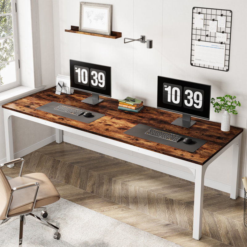 Alyzia 78.8'' W Rectangle Computer Desk, Rustic Brown/White