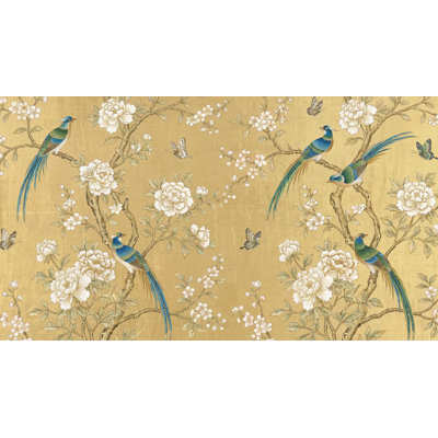 Papier peint floral oiseaux rétro