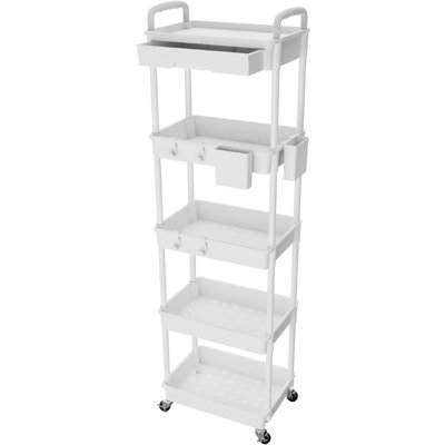 5 Tier Rolling Utility Cart with Drawer,Utility Cart Made of Multifunctional Storage Organizer Tool