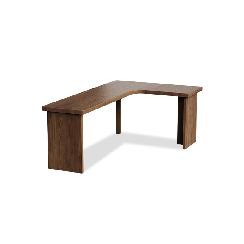 Bureau en bois massif en forme de L brun noisette, Retour à droite, 29.53" H x 70.87" W x 47.24" D