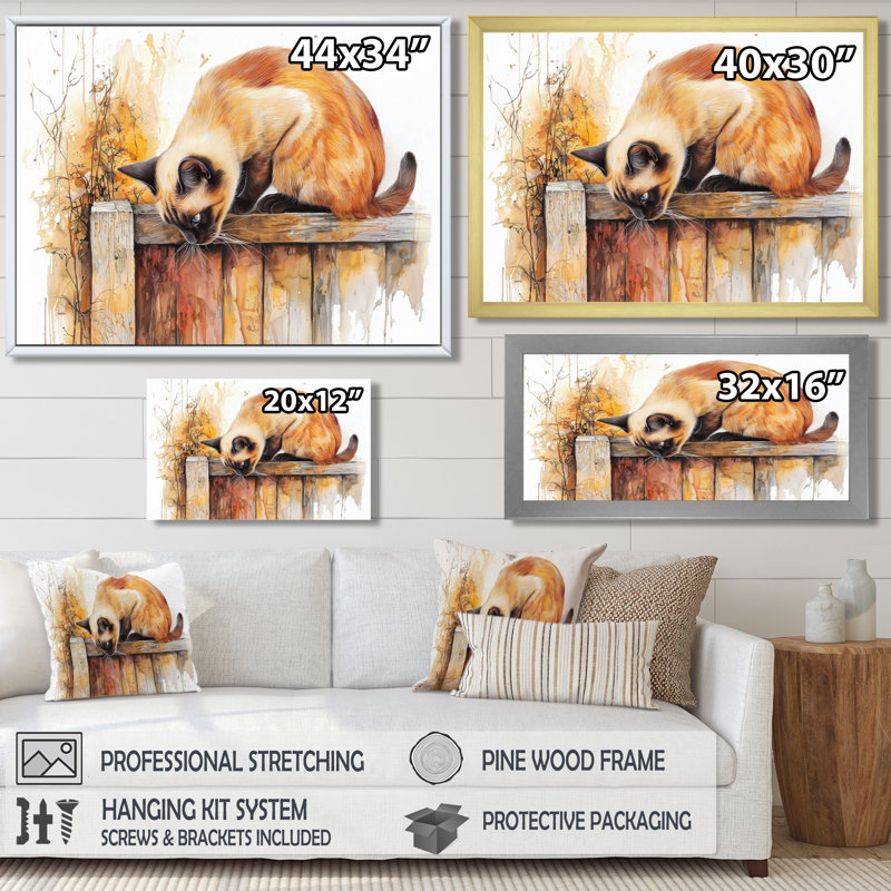 The Curious Siamese Cat II - Décoration murale chat, H 16 po x l 32 po, Toile tendue, Ne s’applique pas