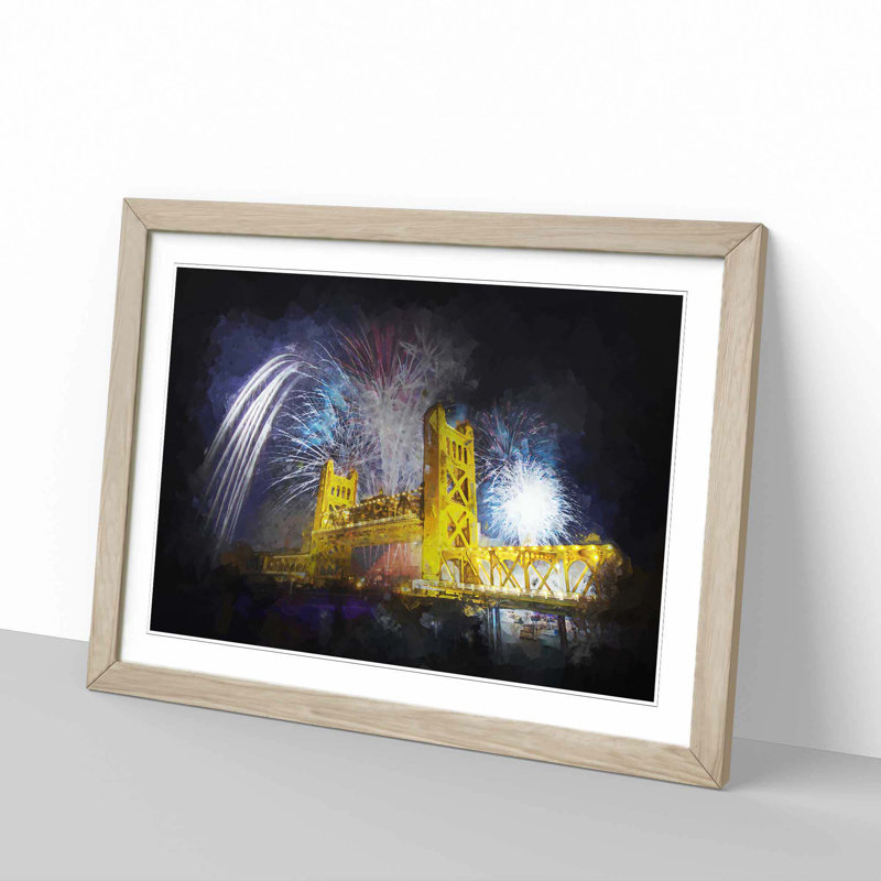 Tower Bridge in Sacramento in Abstract - Picture Frame Graphic Art Print, 50cm H x 76cm W x 2cm D, Oak