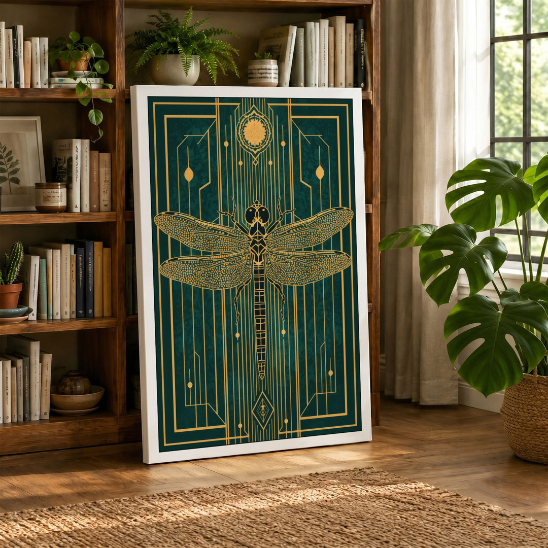 Golden Dragonfly Symmetry Art Deco - Wrapped Canvas