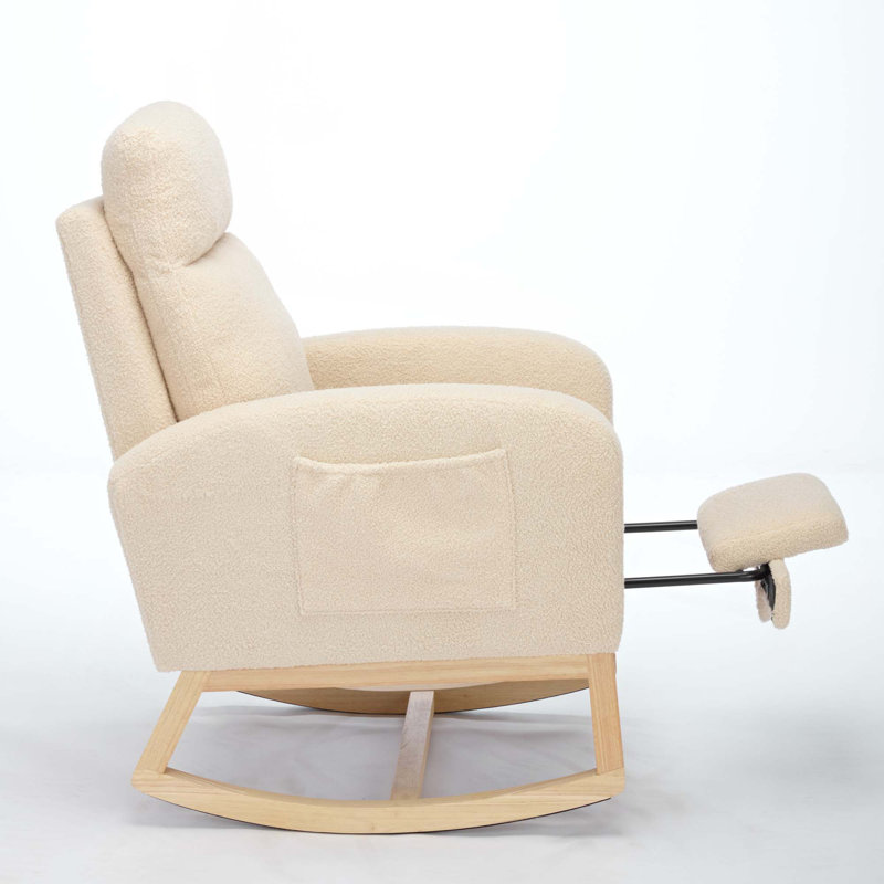 Chaise berçante avec pieds en bois massif, Beige