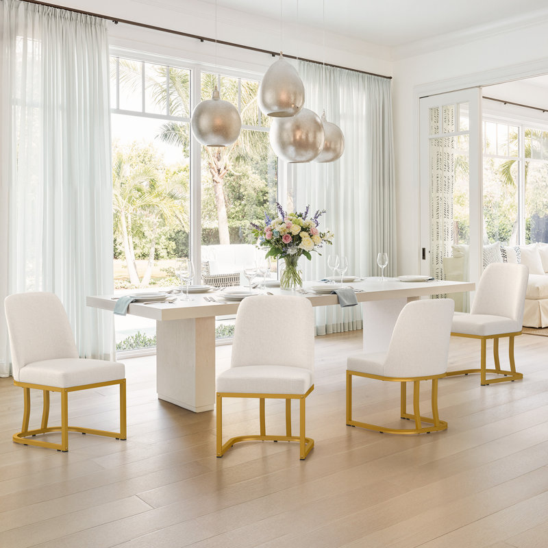 Upholstered Dining Chairs, 4, Beige, Gold