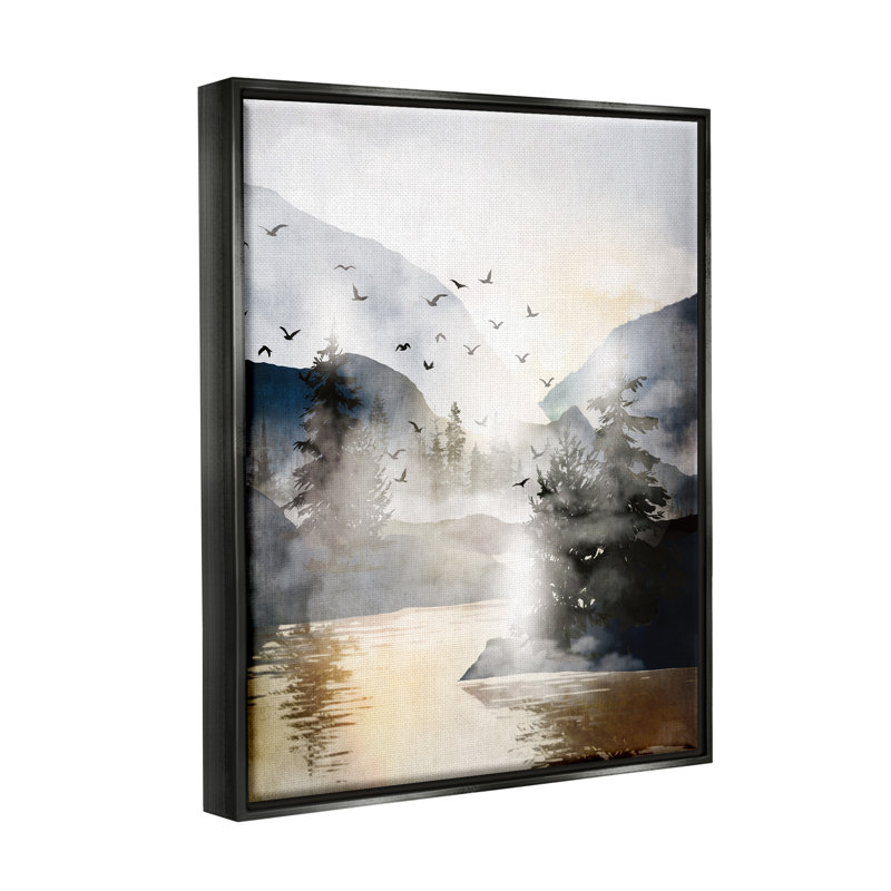 «Flying Birds Mountain Lake View Floater» par JJ Design House LLC, H 31 po x l 25 po x P 1,7 po, Cadre flottant noir de jais