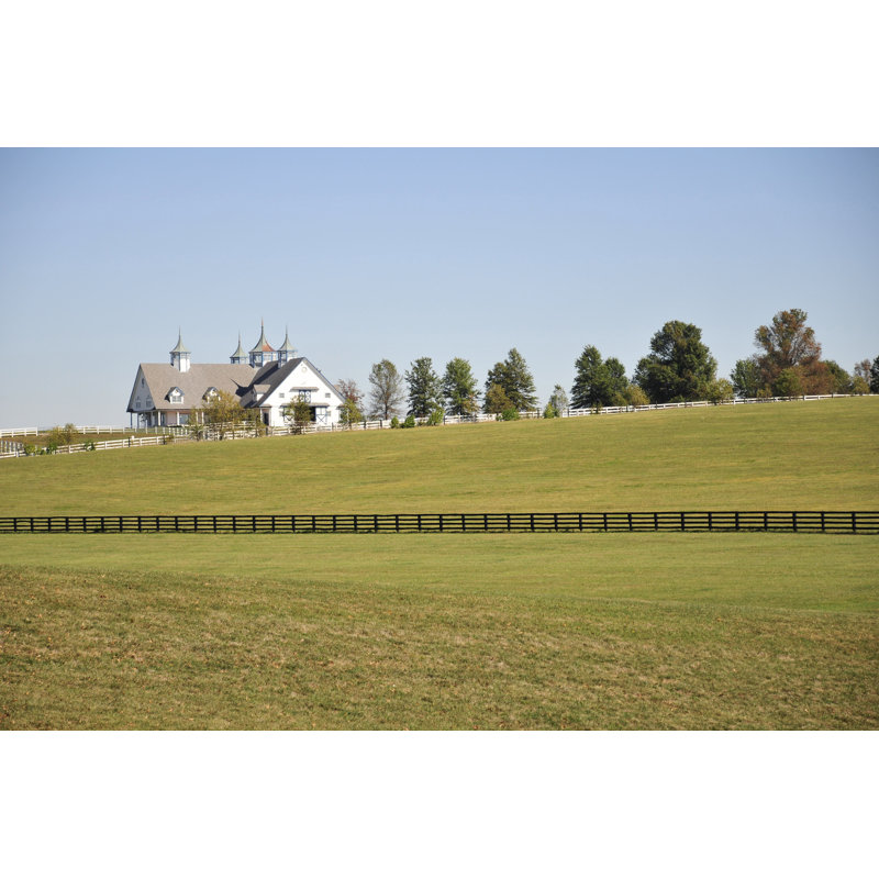 Large Green Field With Farmhouse And Black Fence - Wrapped Canvas Art Prints, 61cm H x 91cm W