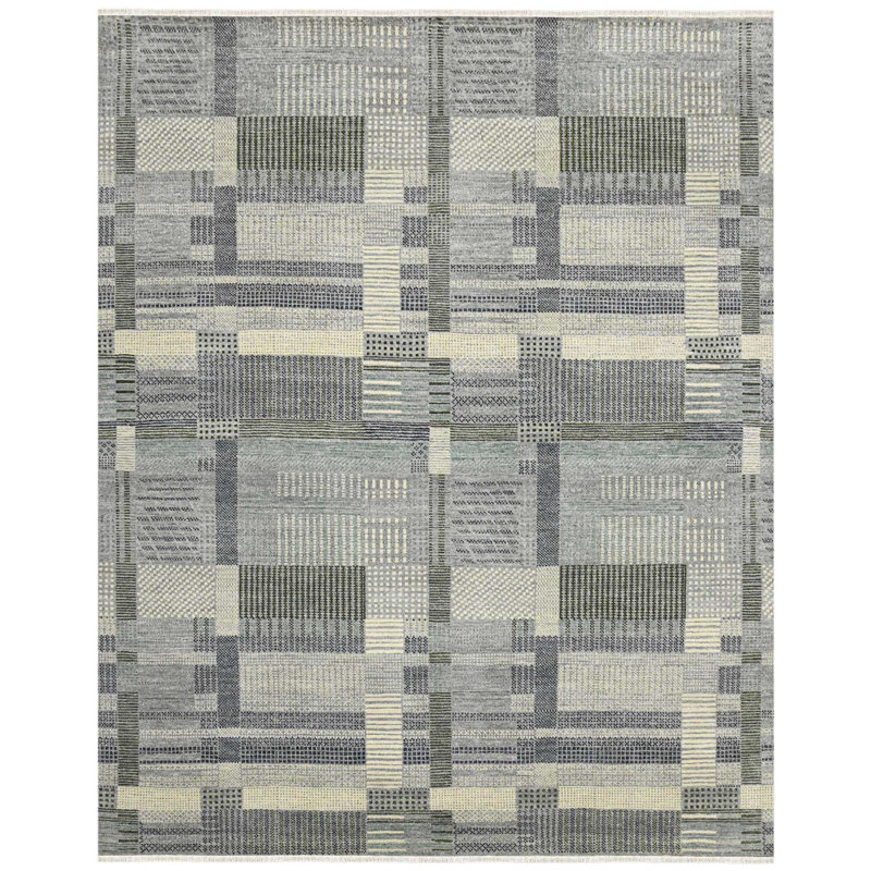 Nickols Silver Hand-Knotted Wool Blend Area Rug, Blue Silver , Rectangle 8' x 10'