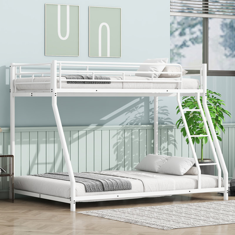 Twin Over Full Sturdy Metal Standard Bunk Bed, White