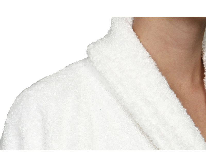 Cotton Terry Cloth Mid-Calf Bathrobe with Pockets, White, L