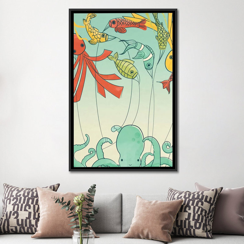 Cerfs-volants - Impression sur toile tendue, H 26 po x l 18 po x P 1,5 po, Toile encadrée noire, Pas de tapis