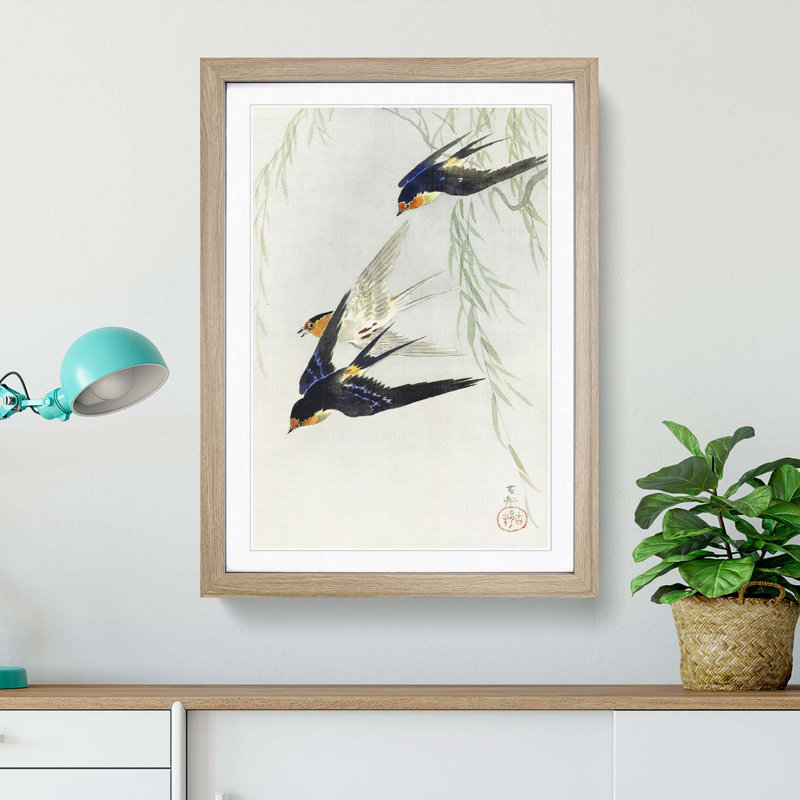 Swallows in Flight by Ohara Koson - Framed Print, 65cm H x 48cm W x 2cm D, Oak Framed