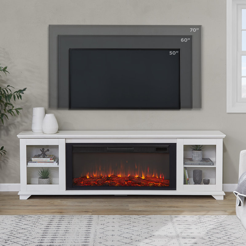 Benjamin 81" Landscape TV Stand with Electric Fireplace by Real Flame, White, Standard
