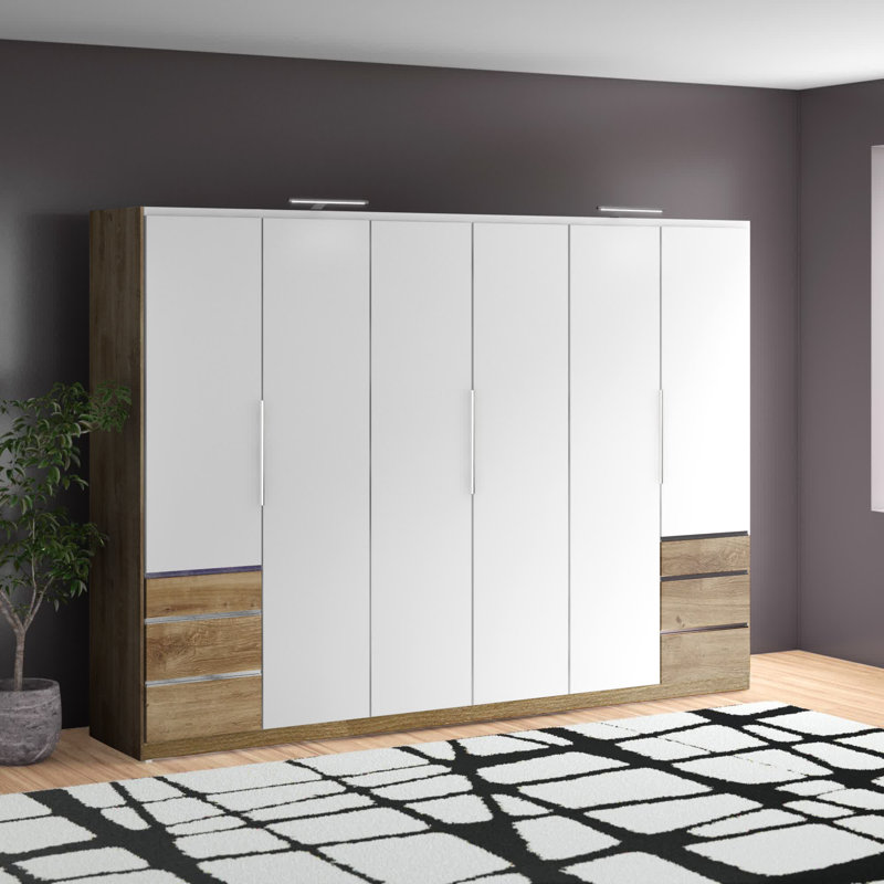 Ardzan 6 Door Manufactured Wood Wardrobe, Brown/White/Brown