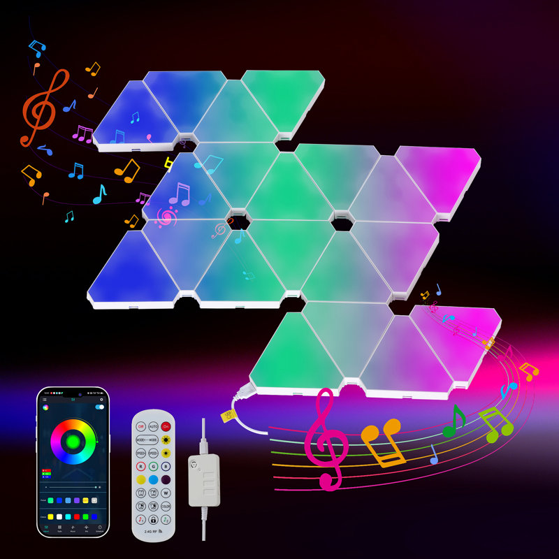 Paquet de 20 panneaux lumineux triangulaires - Lumières murales à DEL intelligentes avec application et télécommande - Lumières de jeu synchronisées pour les joueurs, décoration de salle de jeux, équipement de jeu, salon, chambre à coucher, enfants et adultes