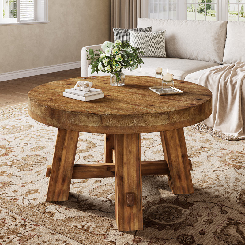 Table basse ronde en bois massif, Brun