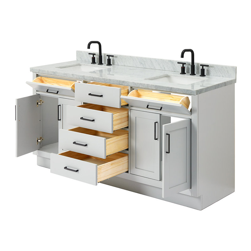 ARIEL HEPBURN 73 IN DOUBLE RECTANGLE SINK VANITY 1,5 IN, Gray, 73", Rectangular