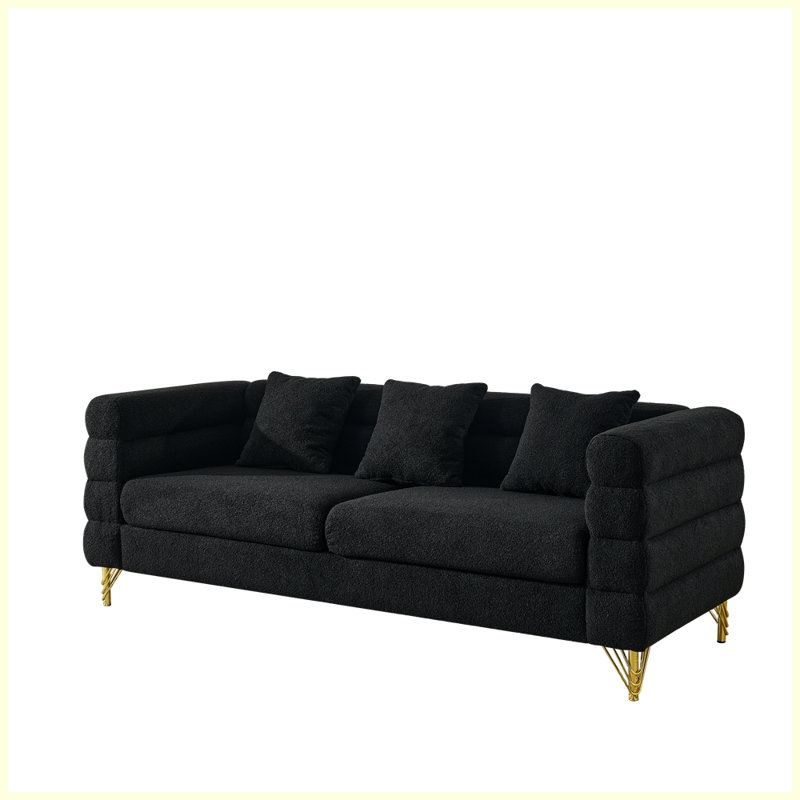 Canapé modulaire moderne surdimensionné à 3 places avec 3 coussins pour le salon, Noir