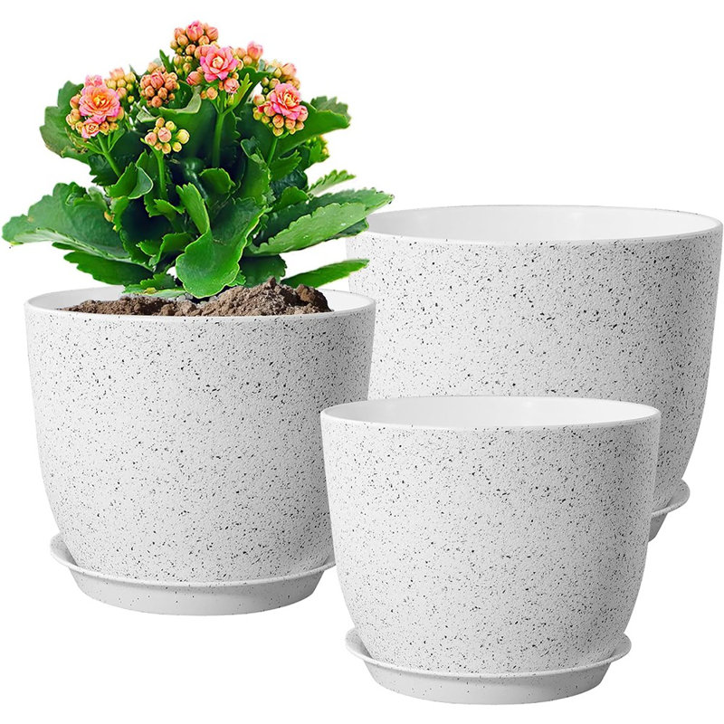 9/8/7.5 Inch Flower Pots, Set Of 3 Modern Decorative Plastic Pla...
