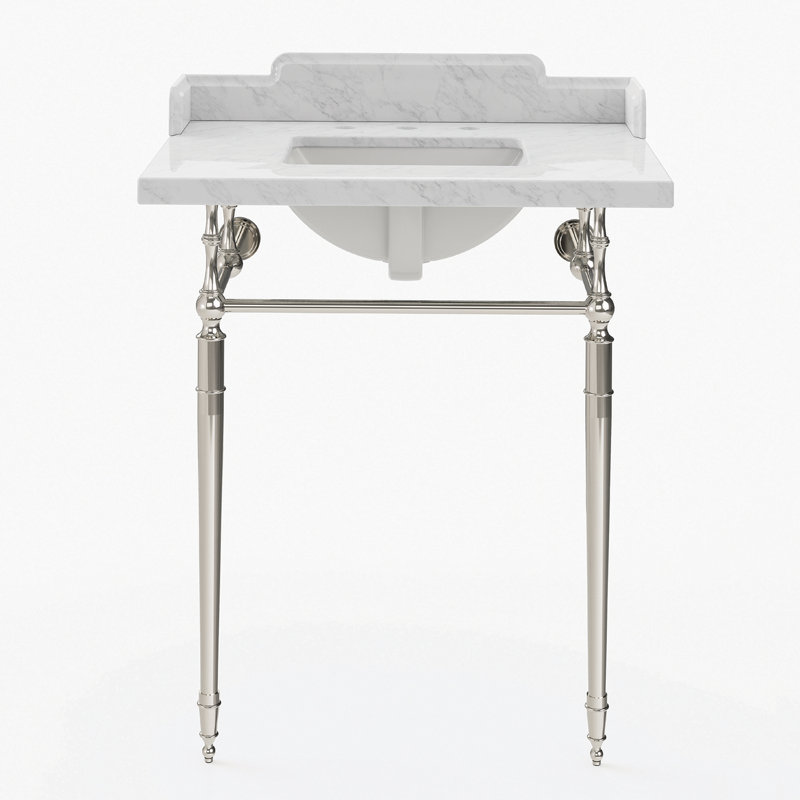 Kingston Brass Habsburg 30-Inch Carrara Marble Console Sink with Brass Legs (8-Inch, 3-Hole), Marble White/Polished Nickel