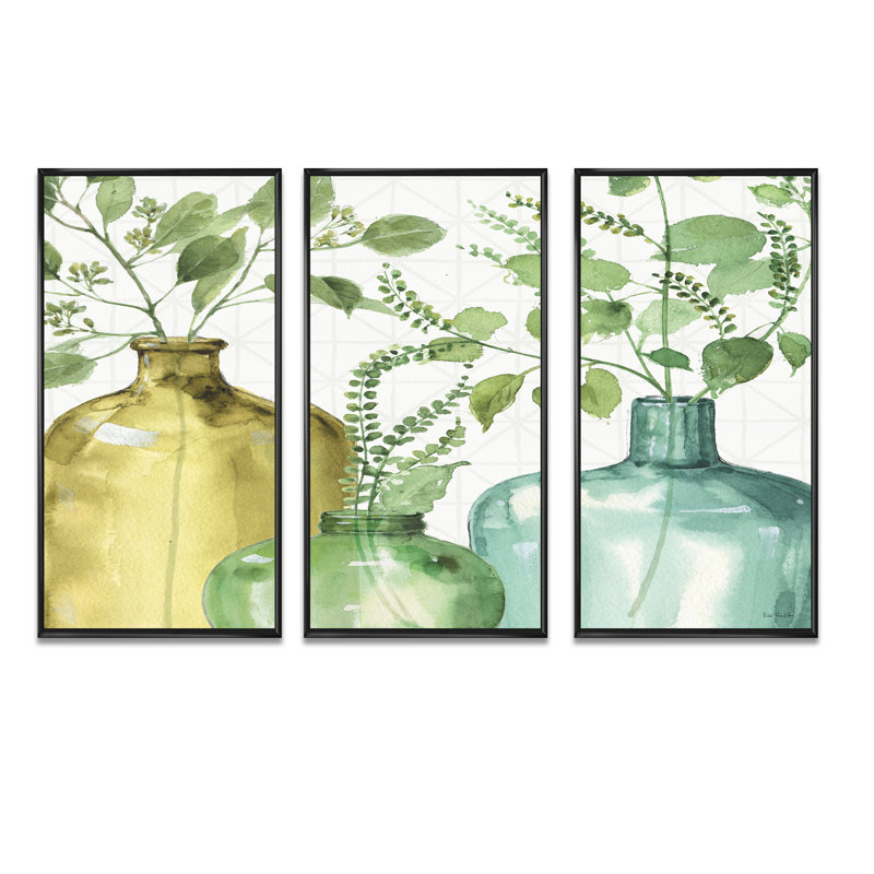 Mixed Botanical Green Leaves, H 28 po x l 36 po x P 1 po, Cadre noir
